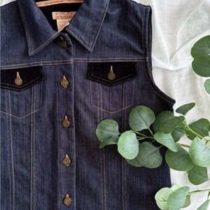 Vintage Style Dark Indigo Denim Vest - Sleeveless Jacket